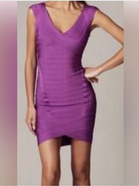 HERVÉ LÉGER Nicolette Purple Bandage Dress Bodycon Mini, Size S